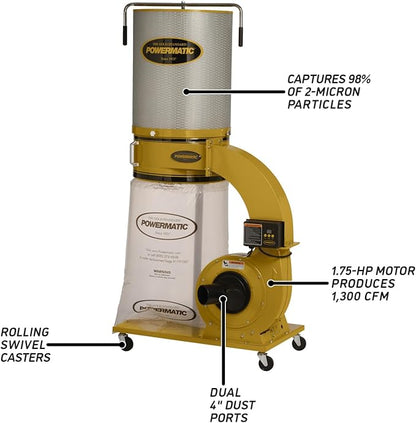 Powermatic TurboCone Dust Collector, 2-Micron Canister Filter, 1-3/4 HP, 115/230V 1Ph (PM1300TX-CK)