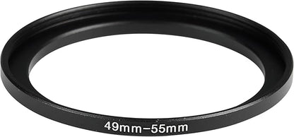 49-55mm Metal Step-Up Ring Adapter Compatible with Mirrorless Cameras DSLR Lens, UV CPL ND Filter Thread Converter, Black