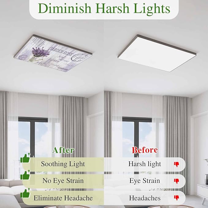 Fluorescent Light Covers for Ceiling Lights Lavender Flower Magnetic Light Filters 2 Pack 4x2 ft Watering Can Purple Old Postcard Wood Ceiling Lights Cover for Classroom Office School Drop Lamp Decor