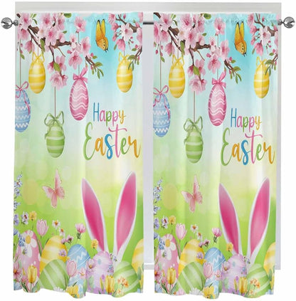 Easter Living Room Curtains 72 Inches length, Spring Bunny Colorful Rabbit Eggs Butterfly Blue Green Window Treatment Curtain Drapes, Light Filtering Drapes for Bedroom Laundry Room, 52"x72", 2 Panels