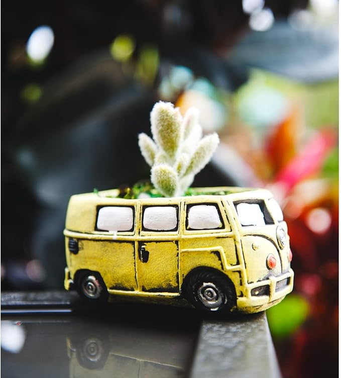 Cute Succulent Plants Planters, Small Planters with Drainage Hole, Flower Pots for Home Indoor Outdoor Garden Decoration (Yellow Bus)
