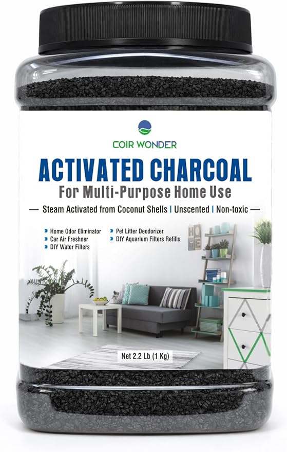 Activated Charcoal Odor Absorber – 2.2 Lb – Coconut Shell Carbon Granules – Natural Air Purifier for Home, Car, Closet, Fridge, Shoes, Gym Bags, Trash Areas – Room Deodorizer