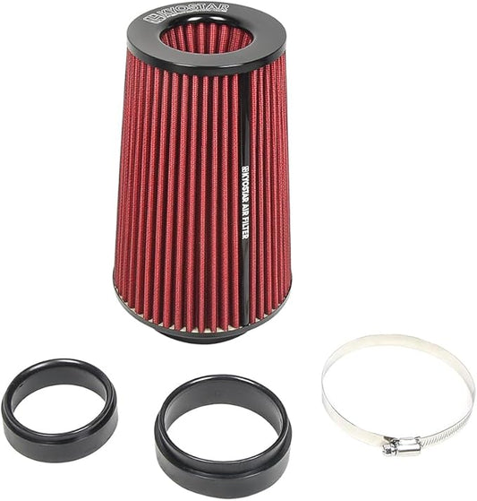 Universal 3/3.5/4" (75/89/100mm) High-Flow Air Filter, Reusable Cone Cold Air Intake, High Performance, Clamp-On Car High Flow Air Kit, Flange Diameter: 3/3.5/4 Inch, Height: 10 Inch, RED