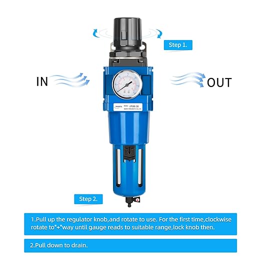 NANPU 1" NPT Compressed Air Filter Regulator Combo Piggyback, 5 Micron Brass Element, Poly Bowl, Manual Drain, Metal Bracket, 0-150 psi Gauge -AW5000-10M