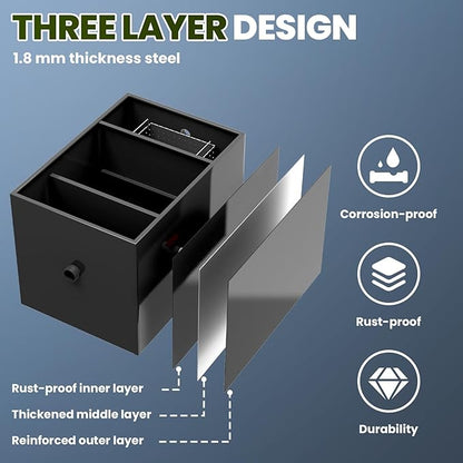 Grease Trap, 30 LBS Stainless Steel Interceptor, 23.6" × 15.7" × 18" Commercial Grease Trap for Kitchens, Coffee Shops, and Food Processing Plants That Produce Oily Wastewater