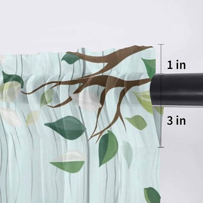Easter Sheer Valances for Windows 42"x18", Light Filtering Kitchen Curtains Valance, Spring Watercolor Eggs Tulip Wooden Grain Teal Rod Pocket Chiffon Curtains for Living Room Bedroom Cafe
