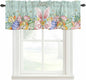 Easter Curtain Valances for Windows, Kitchen Valance Window Treatment, Spring Rabbit Ear Eggs Floral Green Wooden Grain Light Filtering Block Curtains for Bathroom/Bedroom/Living Room 54'' x 18''