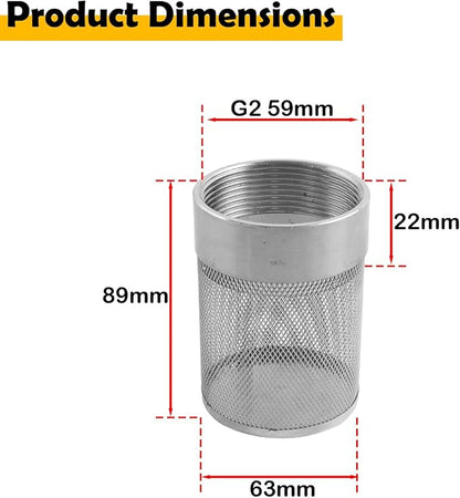 Dia Hose Inlet Suction Strainer Filter, Stainless Steel Water Pump Filter for Garden Irrigation, High Pressure Water Pump, Sprayer & Plumbing Systems (63mm)