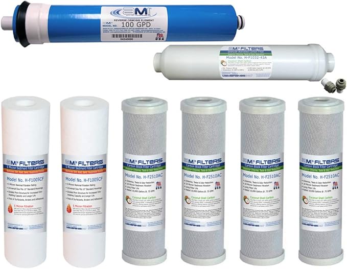 AMI Reverse Osmosis Filter & Membranes Replacement | 1 Year Supply | 100 GPD Membrane with Pre & Post Filter | for 5 Stage Water Filtration Systems (100 GDP Membrane + Filters - 1 Year Supply)…