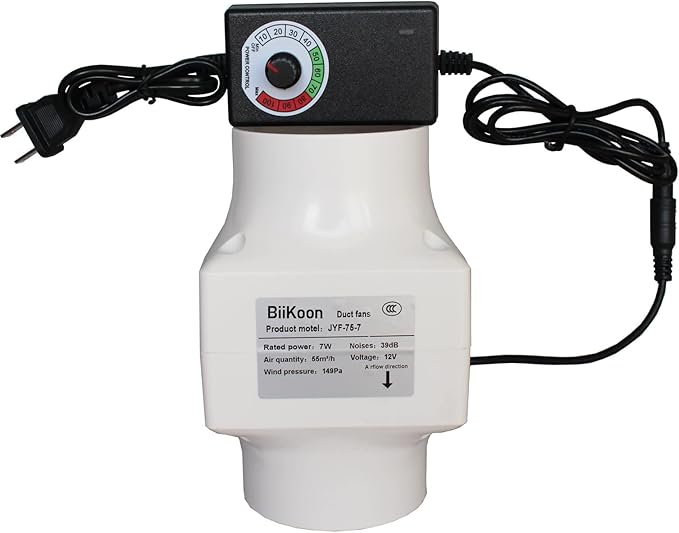 12V 3 Inch Inline Duct Fan Low Noise Variable Vent Blower Fan 32CFM Air Ventilation Exhaust Fan for Carbon Filter Basement Hydroponic Attic