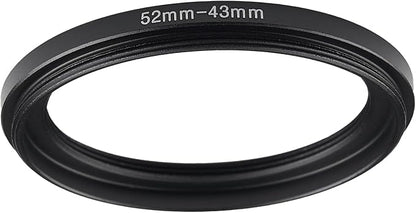 52mm to 43mm Step Up Ring Filter Adapter Black Metal Step up Adapter Rings Compatible with All Brand UV CPL ND Camera Lens Filter Step Down Ring (52mm-43mm)