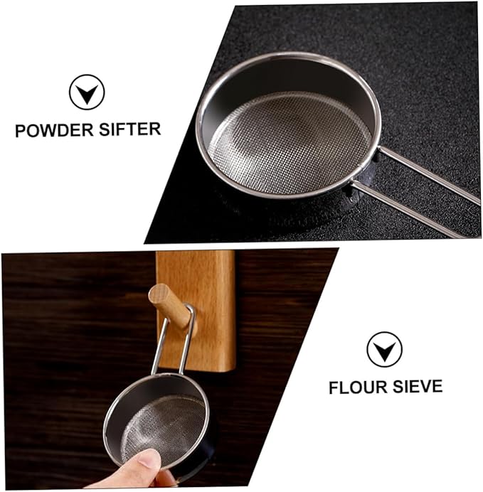 Luxshiny 2pcs Stainless Steel Flour Sieve with Hanging Ear Portable Rust Handheld Strainer for Baking Powdered Sugar Cocoa Almond Powder Kitchen Utensil for Home and Restaurant Use