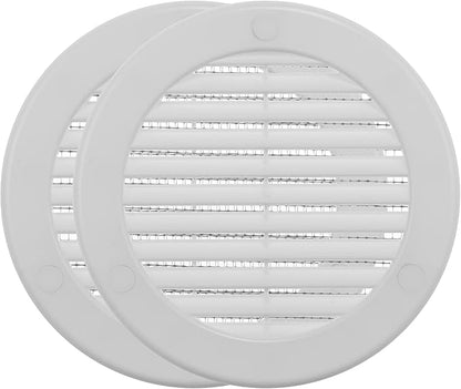 Vent Systems 4" Inch (Opening Dimensions) - Pack of 2 - White Soffit Vent Cover - Plastic Round Air Vent Grille - Built-in Mesh Screen - HVAC Register Louver for Bathroom, Home, Kitchen