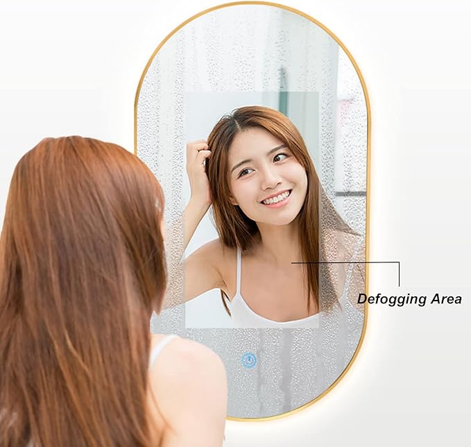 Oval LED Illuminated Bathroom Mirror, Wall-mounted Vanity Makeup Mirror with Demister Pad, 3 Dimmable Color Temperatures & Touch Control, Metal Frame Anti-Fog Lighted Wall Mirror ( Color : White Frame