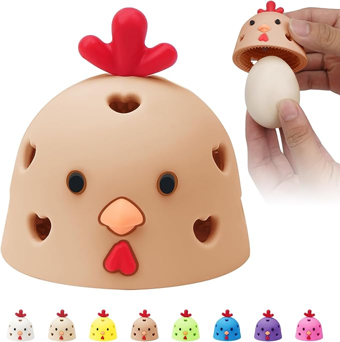Egg Washer for Fresh Eggs, Egg Scrubber for Fresh Eggs, Egg Brush for Cleaning Fresh Eggs, Egg Cleaner Scrubber, Easter Gifts Creative Chicken Shape Egg Wash Brush Silicone Washing Egg Tool - Brown