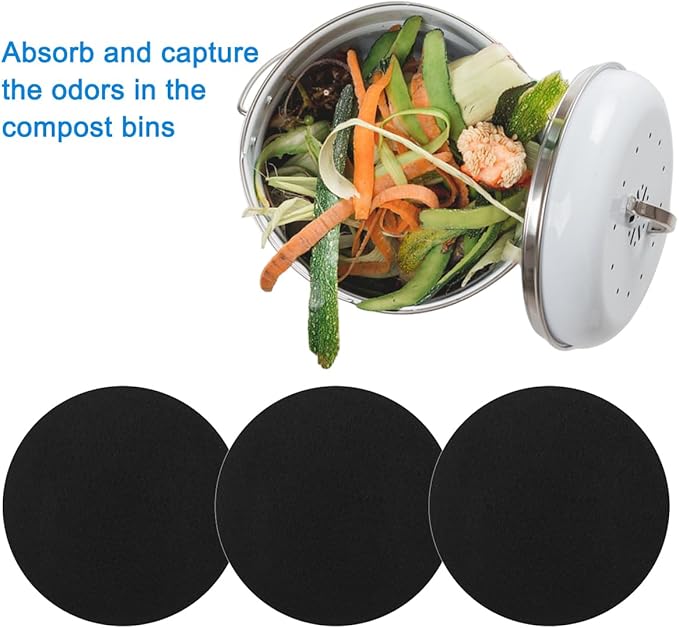 7.25inch Charcoal Filters for Compost Bucket, 3 Pack Compost Filter for Countertop Bin Pail, Activated Carbon Replacement Filters for Kitchen Compost Bins, Home Bucket Compost Bin Refill, Round
