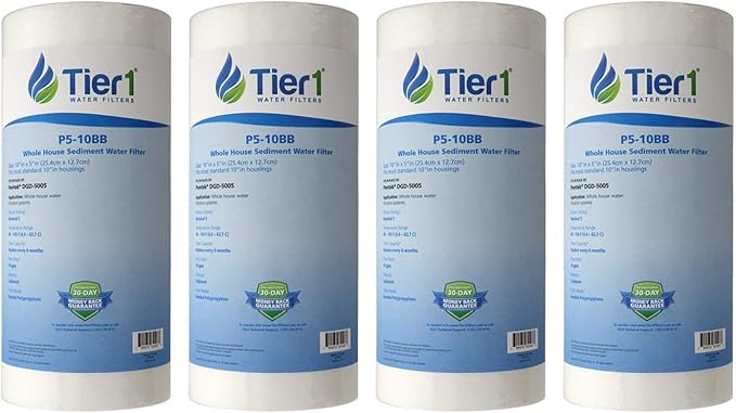Tier1 5 Micron 10 x 4.5 Water Filter | Spun Wound Polypropylene Whole House Water Filter Cartridge | Replacement for Pentek DGD-5005, WDGD-5005, 155357-43 | 4.5 x 10 Water Filter (4-Pack)