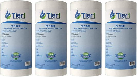 Tier1 5 Micron 10 x 4.5 Water Filter | Spun Wound Polypropylene Whole House Water Filter Cartridge | Replacement for Pentek DGD-5005, WDGD-5005, 155357-43 | 4.5 x 10 Water Filter (4-Pack)