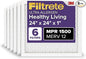 Filtrete 24x24x1 AC Furnace Air Filter, MERV 12, MPR 1500, CERTIFIED asthma & allergy friendly, 3 Month Pleated 1-Inch Electrostatic Air Cleaning Filter, 6-Pack (Actual Size 23.81x23.81x0.78 in)