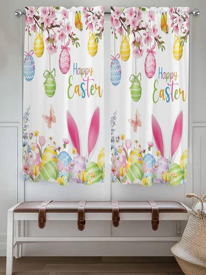 Happy Easter Bedroom Curtains 63 Inches length, Spring Watercolor Bunny Eggs Flower Branch Window Treatment Curtain Drapes, Rod Pocket Curtain Panels for Living Room Kitchen, 42"x63", 2 Panels