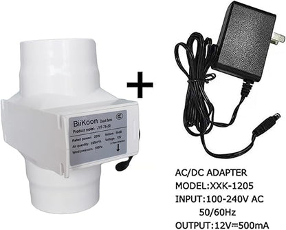 3“ Inline Duct Fan 12V 20W Inline Exhaust Blower Plastic Air Extractor Booster for Carbon Filter Grow Tent Room Basement Kitchen (Color : NO Adjustable Speed, Size : 20w)