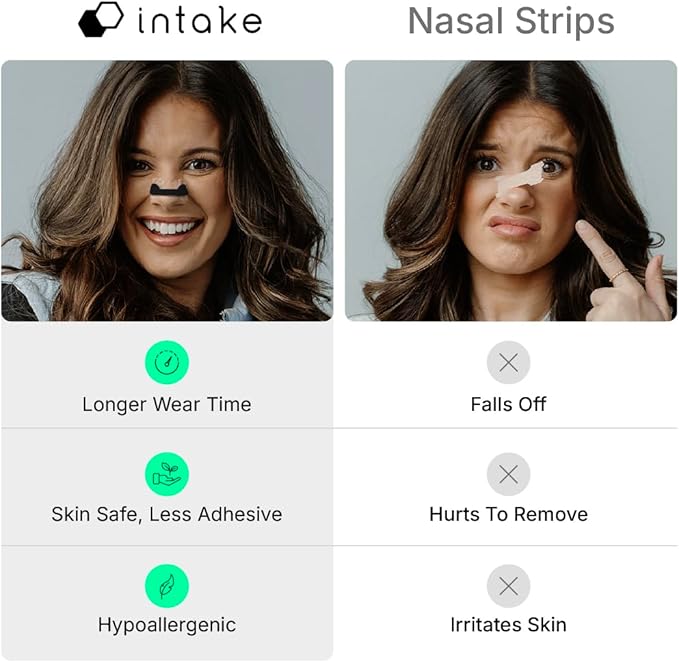 Intake Breathing Magnetic Nasal Strips Starter Kit (15 Count, Clear) - Boost Oxygen Intake, Reduce Snoring, Improve Sleep Quality - Sweat Resistant, Nasal Strips - Extra Strength Snoring Solution