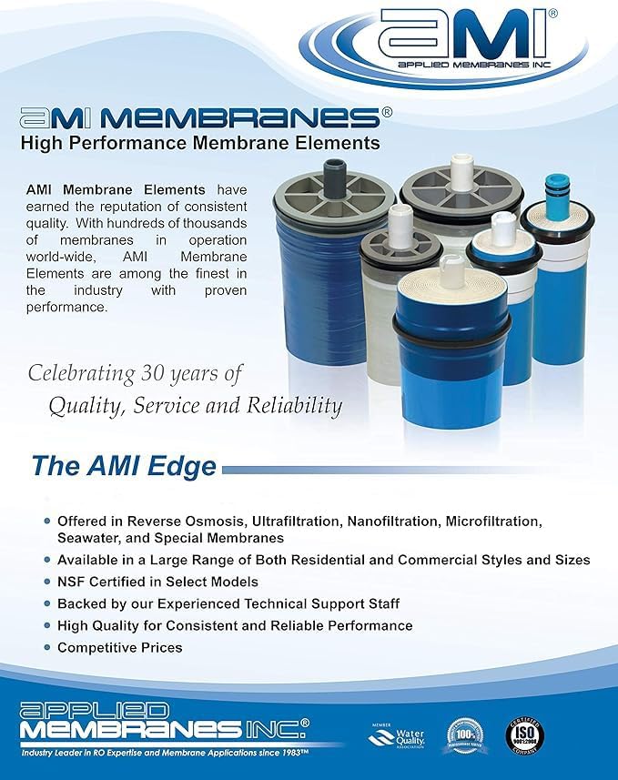 4x40 Low Energy Reverse Osmosis Membrane Element for Tap Water | 2900 GPD at 150 psi | 99.5% Rejection | Replacement Commercial RO Membrane | Applied Membranes USA M-T4040ALE…