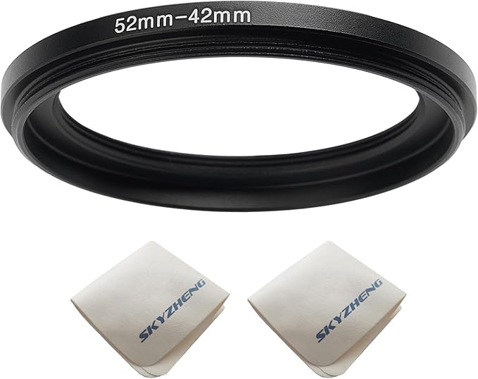 52mm Lens to 42mm Camera Lens Adapter 52mm to 42mm Step Down Ring Adapter Ring for All Brands of UV ND CPL, with Premium Lens Wiping Cloth 2 Pack (52mm-42mm)