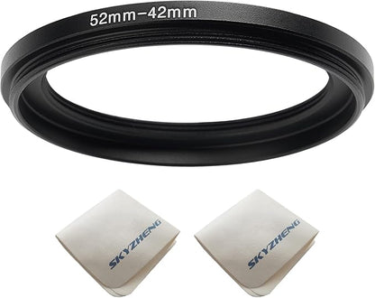 52mm Lens to 42mm Camera Lens Adapter 52mm to 42mm Step Down Ring Adapter Ring for All Brands of UV ND CPL, with Premium Lens Wiping Cloth 2 Pack (52mm-42mm)