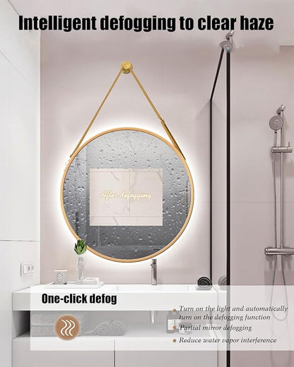 JSLJDM 500X500 mm Illuminated Backlit LED Bathroom Mirror, Wall Mounted Multifunction Bathroom Vanity Mirror with Lights and Demister Pad, Energy-Saving Illuminated Smart Mirror 60cm/23.5in Black