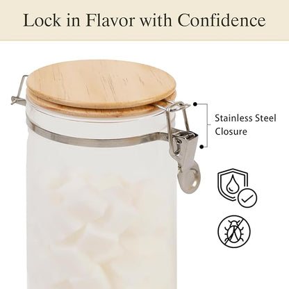 Glass Coffee Canister Set with Shelf & Spoon 2 Piece Coffee Containers for Coffee Bean Storage Airtight Seal, Coffee Bar Accessories Filter Holder for Kitchen Organization