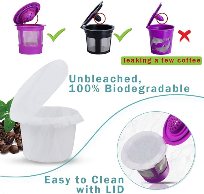 CAPMESSO Disposable Coffee Filters with Lid Kerig Paper Filter for Reusable Single Serve Pods Compatible with Keurg 2.0 & 1.0 Coffee Maker (White, 200)