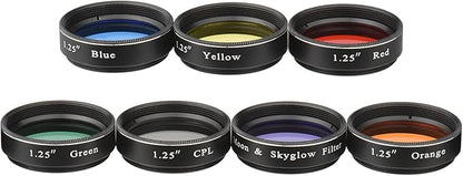 Andoer Telescopic Eyepiece Filter Kit, 1.25 Inch Telescopic Moon Filter Sky Light Filter CPL Filter, 5 Colour Filter Set (Red, Orange, Yellow, Green, Blue) for Moon Watching