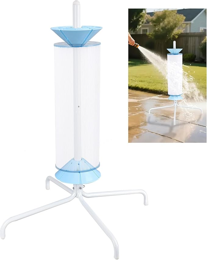 Skimzy Pool Filter Cleaner Rack - Upright Automatic Rotary Cleaning Tool for 3/4/6" Filter Cartridges | Water Saving Design, No Bending Over, DIY Operation