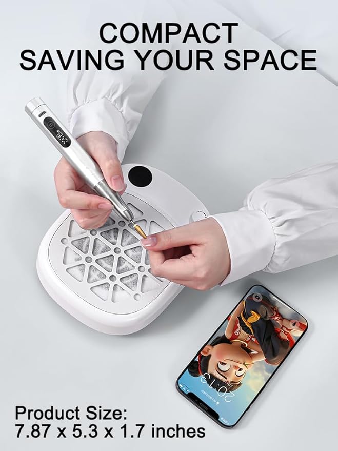Rechargeable Nail Dust Collector Nail Tech, Compact Vacuum Fan Dust Collector for Nails, Cordless Dust Suction Machine Manicure Pedicure Tool for Acrylic Nail Polishing, 30PCS Filter Papers