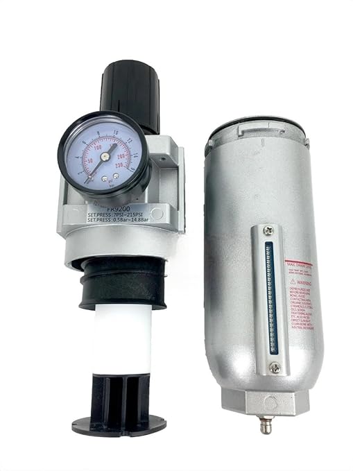 FR926A 3/4" Industrial Pressure Regulator Auto Drain - for Air Pressure Regulators Replacement - Particulate Filter Water Trap- 250PSI Max Input, 215PSI Max Output, 160CFM Flow Rate, 11oz Metal Bowl