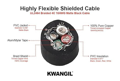 4C 18AWG AMSB Shielded Cable Wire (UL2464) - Highly Flexible Str TC, PVC Ins, OS+TC BRD, PVC JKT for CNC Machine, Stepper Motor, VFD Spindle (Matte Black 100FT)
