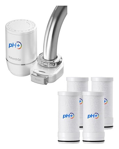 [Alkaline] Waterdrop Water Filter for Sink Faucet, Filter Life Reminder, 320 Gallon Tap Water Filter for Kitchen Sink, NSF Certified Reduces Chlorine, Faucet Mount Water Filtration System, 4 Filter