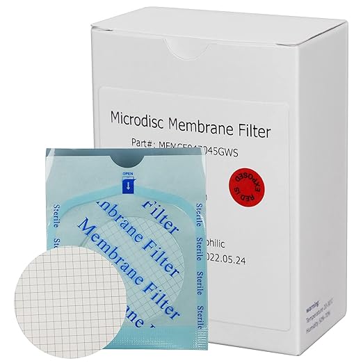 SimPure MCE Gridded Membrane Filter Sterile, 47mm Diameter and 0.45um Pore Size, Individual Pack Membrane Disc Filter, Hydrophilic Filter Paper, Pack of 1000