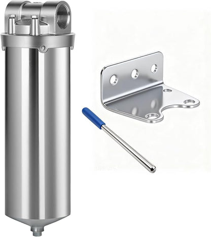 Amwater NSF/ANSI 42 Certification Stainless Steel Filter Housing for 10" Filter Cartridge, 3/4NPT Water Filter Housing, Drain Valve Style C (Square Head)