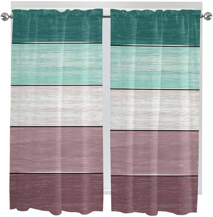 Retro Farm Woodcuts Texture Window Valance Curtains, Green Brown Gradient Light Filtering Kitchen Valance with 3-inch Rod Pocket for Living Room Bathroom Bedroom,2 Panel,42x63In