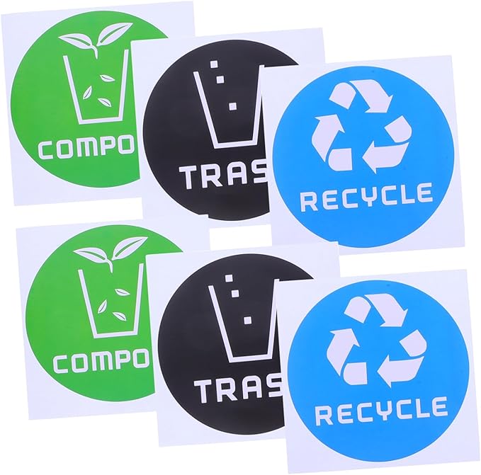 6pcs Decorative Waste Sorting Stickers for Trash Bins Easy to Apply Labels for and Office Settings