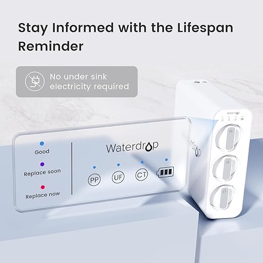 Waterdrop TSU 0.01μm Ultra-Filtration Under Sink Water Filter System, 3-Stage Tankless Undersink Water Filtration with Faucet, Smart Panel, Does not Lower TDS (𝙉𝙊𝙏 𝙍𝙊), Drilling Required