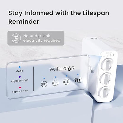 Waterdrop TSU 0.01μm Ultra-Filtration Under Sink Water Filter System, 3-Stage Tankless Undersink Water Filtration with Faucet, Smart Panel, Does not Lower TDS (𝙉𝙊𝙏 𝙍𝙊), Drilling Required