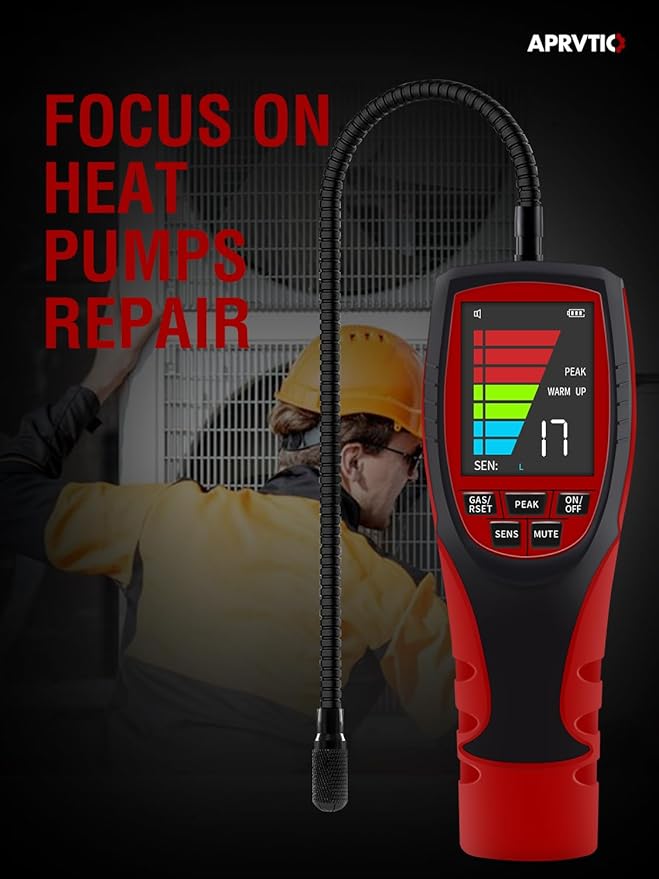 Refrigerant Leak Detector for Air Source Heat Pumps, Aprvtio ALD-200 PRO ASHP Freon Leak Detector for R410A, R407C, R32, R1234ze.16 Inch Sensor Probe with 0.14oz./yr. Max. Sensitivity