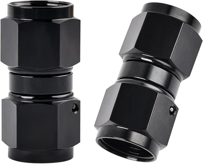 EVIL ENERGY 8AN Female to 8AN Female Straight Swivel Coupler Union Fitting Adapter Aluminum Black 2PCS