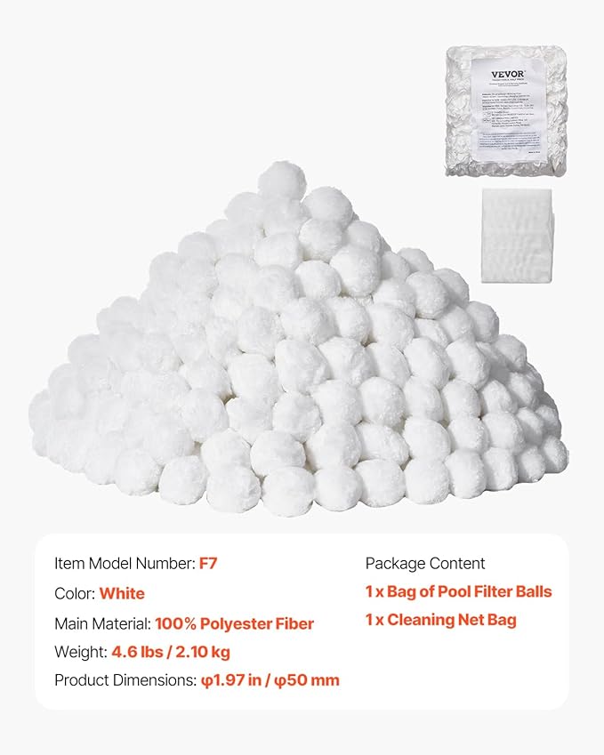 VEVOR Pool Filter Balls for Sand Filter, 4.6 lbs, Filter Balls Replace Pool Filter Sand, Reusable Polyester Fiber Filter Media Balls with Wash Bag, for Swimming Pool Above Ground Pool Aquarium Tank