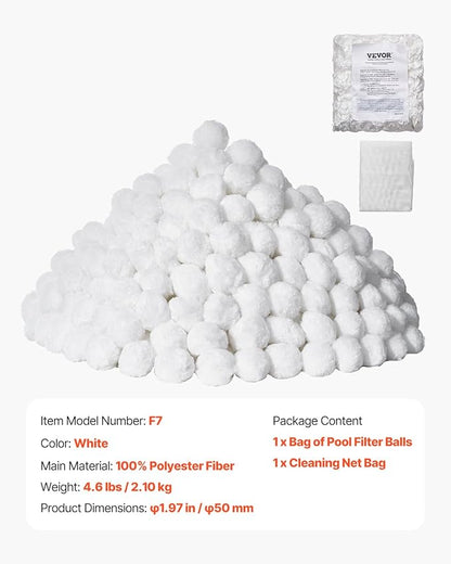 VEVOR Pool Filter Balls for Sand Filter, 4.6 lbs, Filter Balls Replace Pool Filter Sand, Reusable Polyester Fiber Filter Media Balls with Wash Bag, for Swimming Pool Above Ground Pool Aquarium Tank