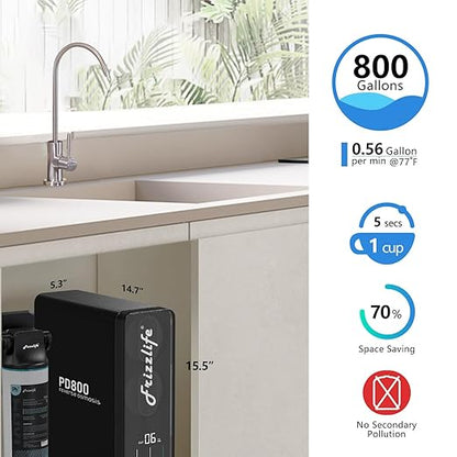 Frizzlife 800GPD Reverse Osmosis Water Filter, NSF/ASNI 58&53&42&372 Standard, Alkaline Mineral pH+ Tankless Reverse Osmosis System, 9-Stage Under Sink Filtration RO, 2:1 Pure to Drain, PD800-TAM4