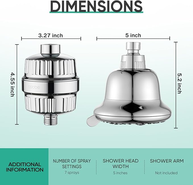 Cobbe Luxury Double Filtered Shower Head, High Output 16+20 Stages – 99% REMOVAL Shower Filters for Hard Water Removes Chlorine and Harmful Substances, 7-Model Setting Spray, Chrome